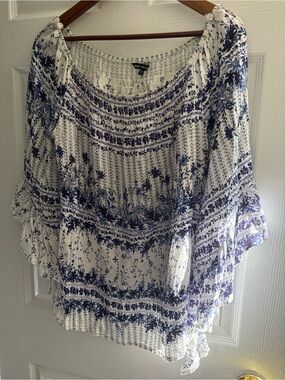 Unique Spectrum White Tunic with Blue Floral Print